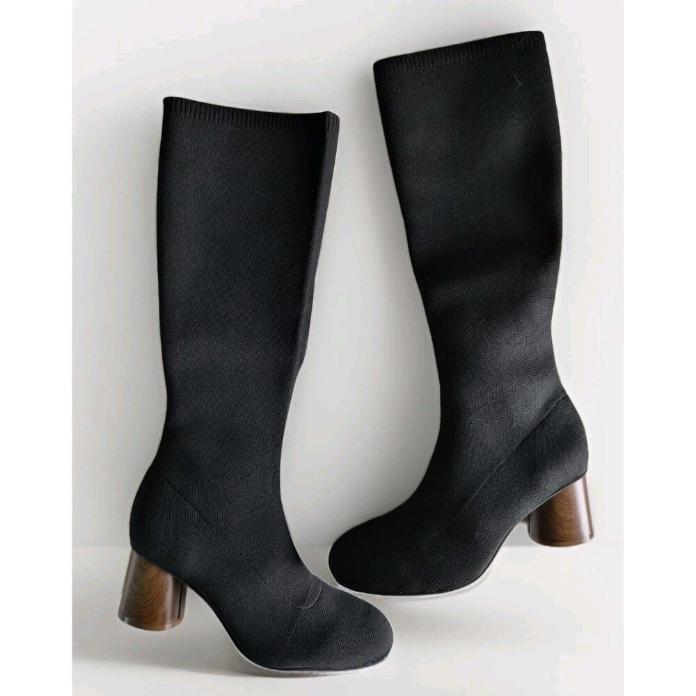 NWT Sanctuary Ronnie Knee High Black Knit Stretch Block Heel Pull On Boot 7